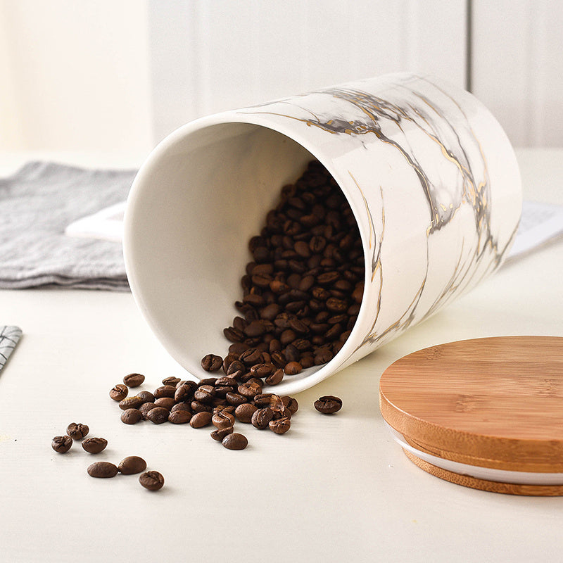 Marbled Ceramic Wooden lid airtight jar