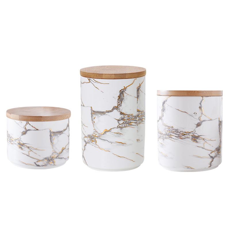 Marbled Ceramic Wooden lid airtight jar