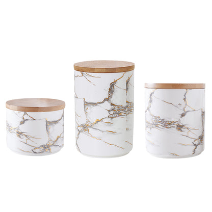 Marbled Ceramic Wooden lid airtight jar